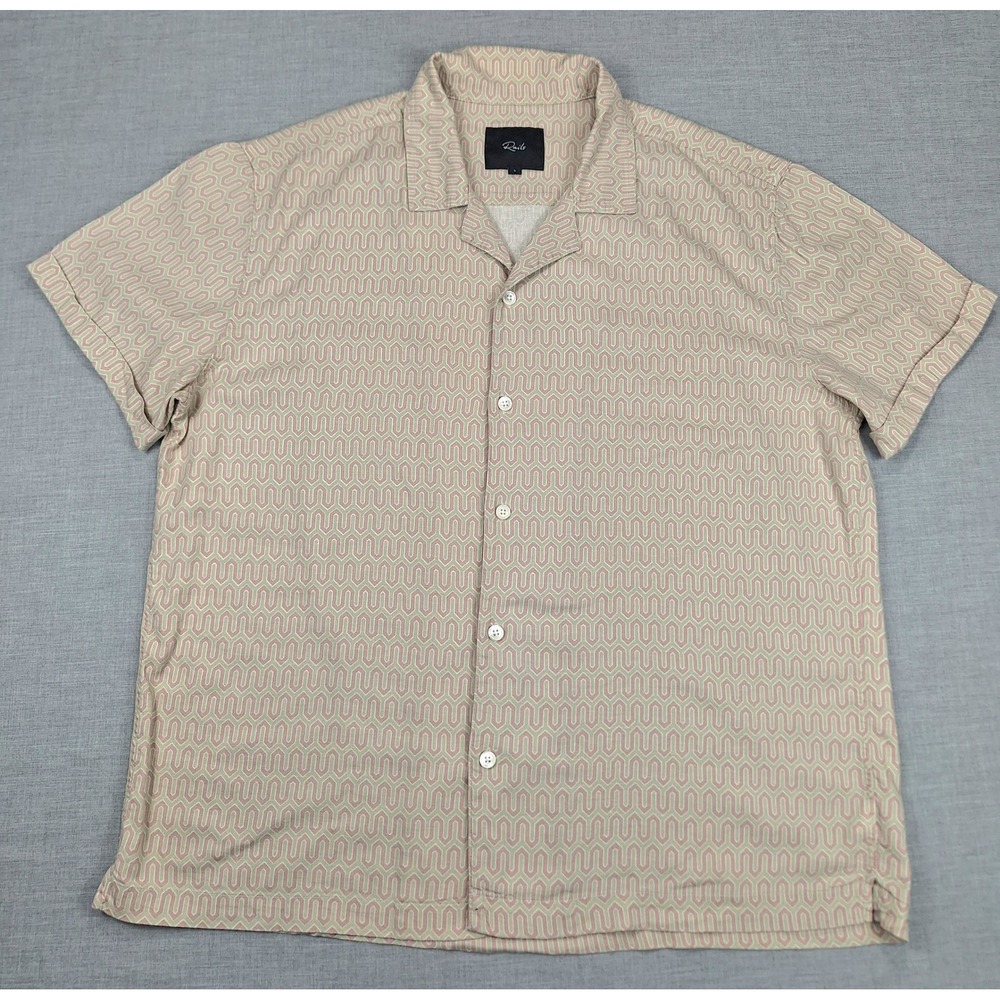 Rails Waimea Mens Large Wishbone Mauve Linen Blend Geometric Camp Shirt RM-210A